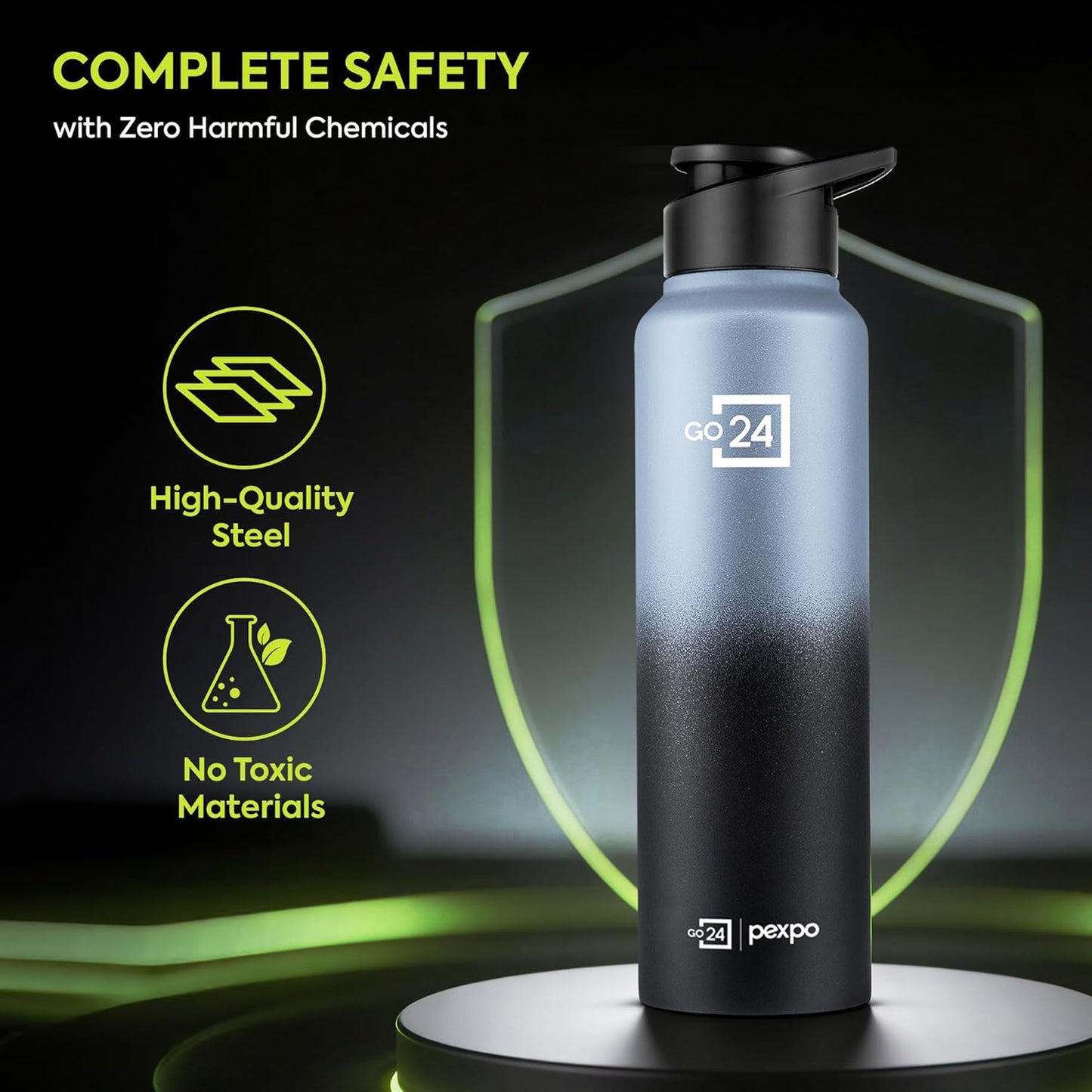 Water Bottle 1 ltr Stainless Steel Sports/Fridge Bottle with Sipper Cap | 1-Year Warranty | Single Wall | For Home, Office, Gym | Lightweight | Craft Pro 950ml | Grey - Black Ombre