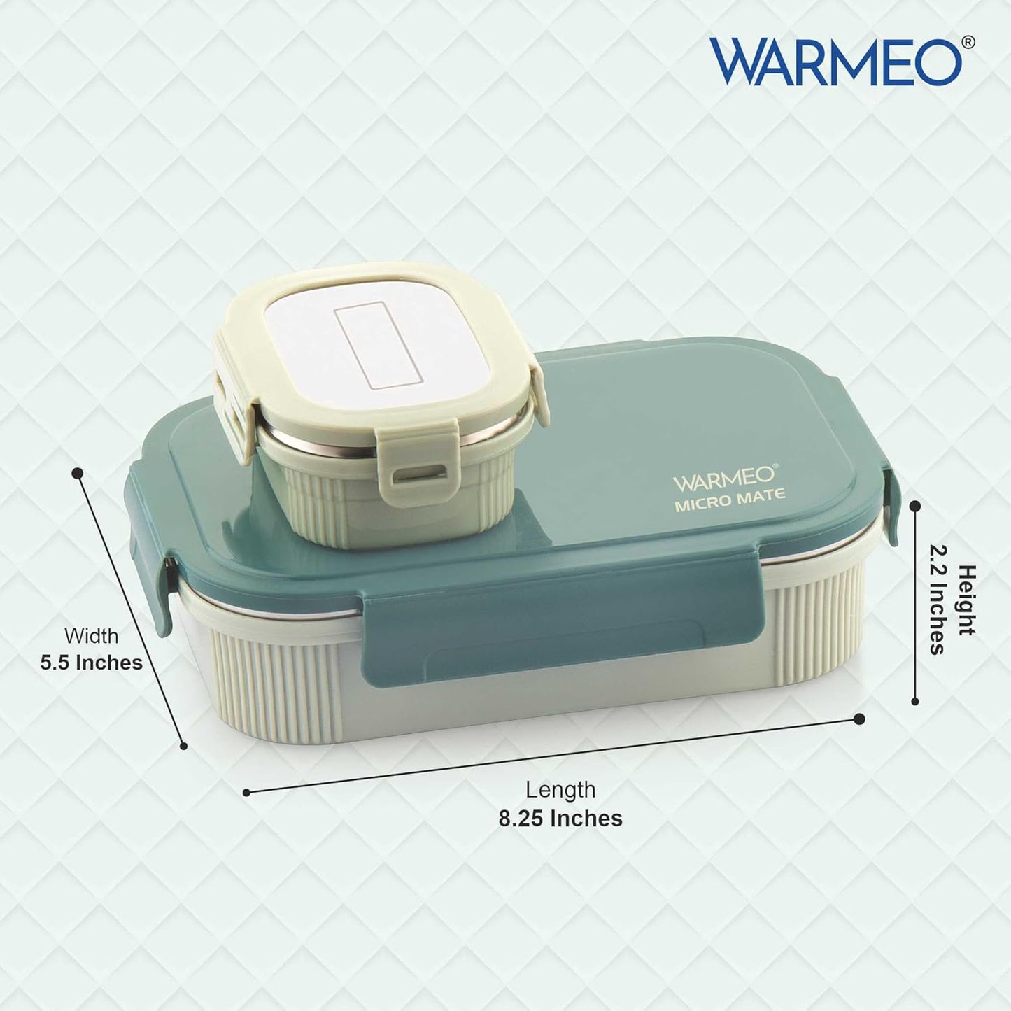 WARMEO MICROMATE Microwave-Safe Stainless Steel Lunch Box, Bpa Free, Perfect for Office, School, Travelling, Combo(800ml+150 ml),Green
