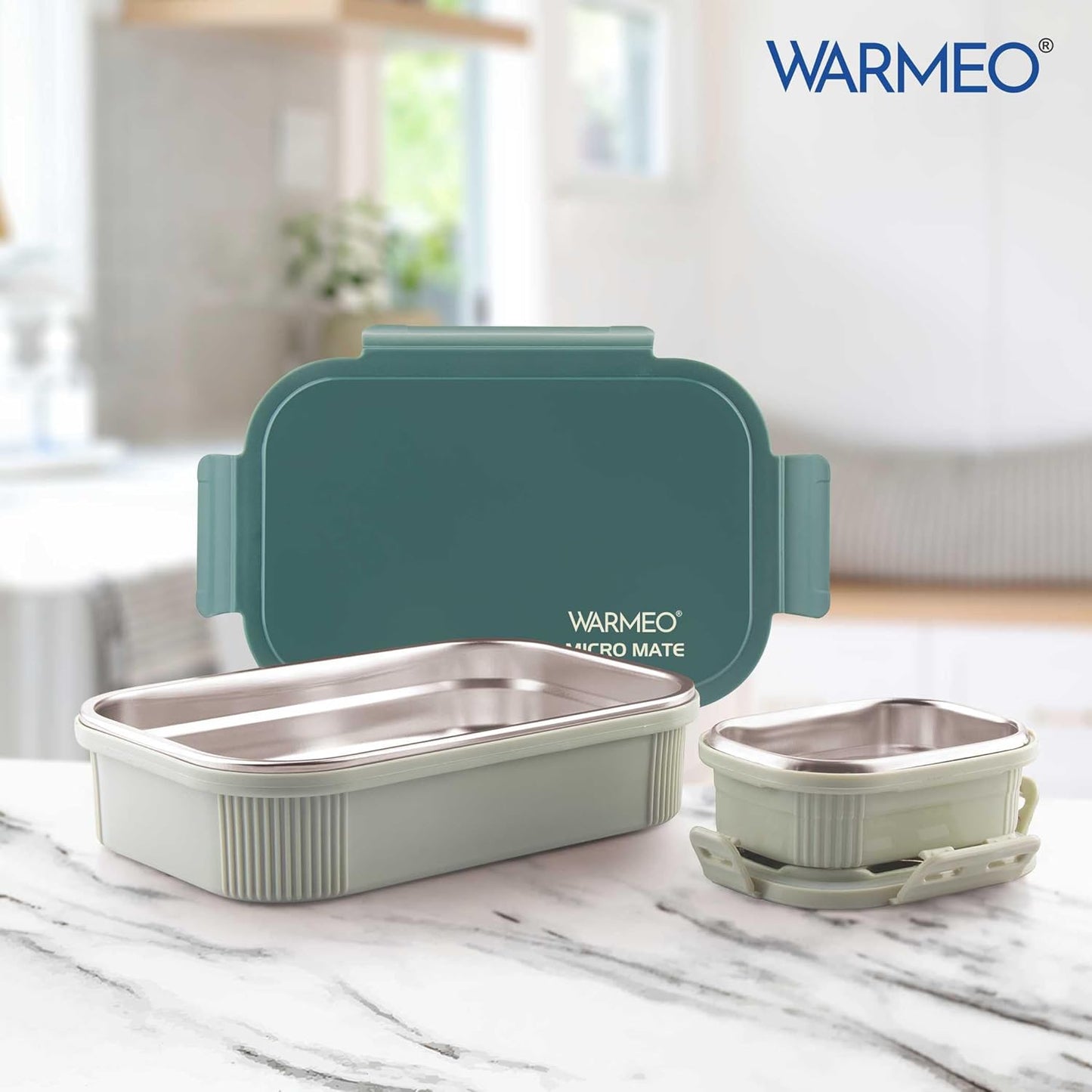WARMEO MICROMATE Microwave-Safe Stainless Steel Lunch Box, Bpa Free, Perfect for Office, School, Travelling, Combo(800ml+150 ml),Green