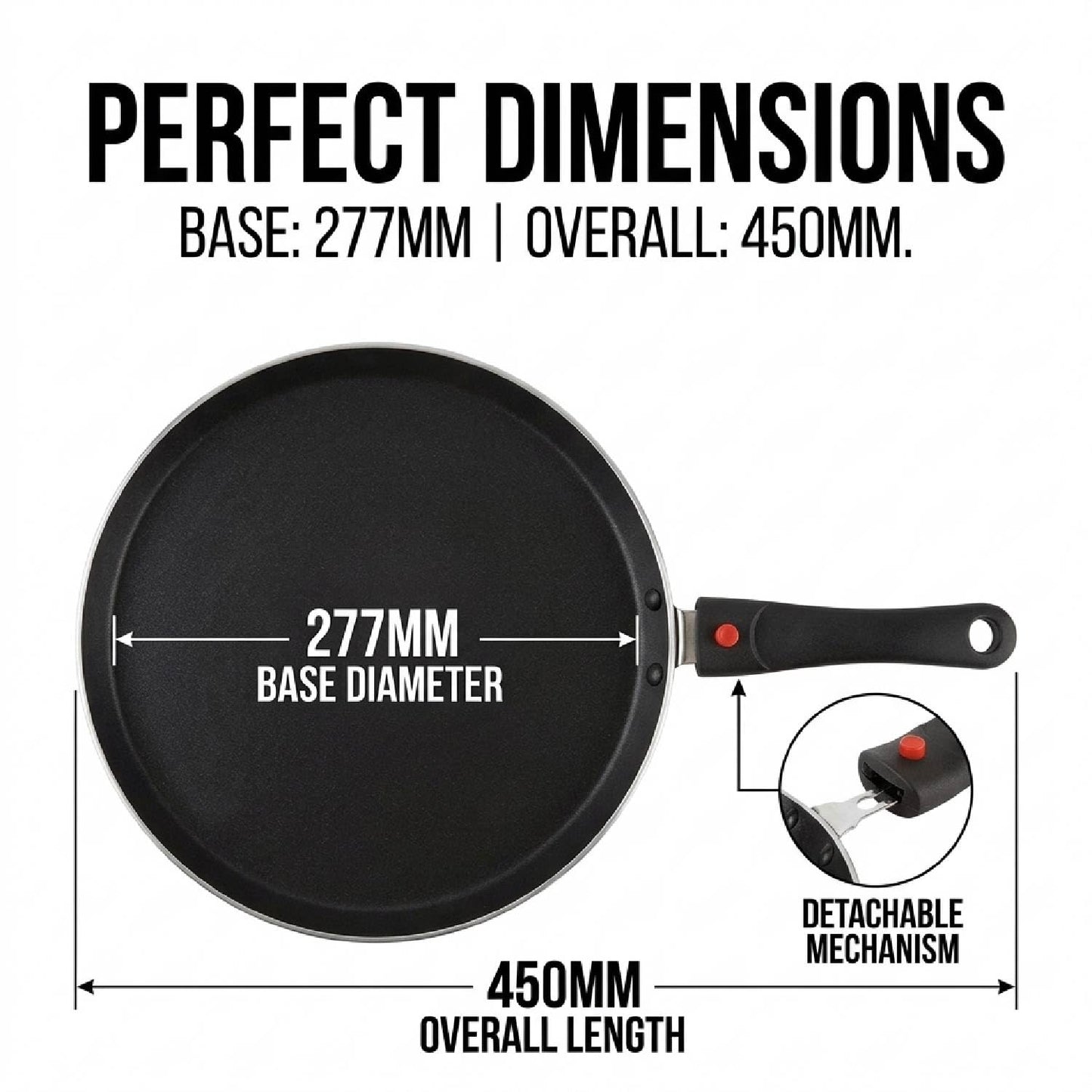 CELLO Aluminium Non-Stick Induction Base Dosa Tawa with Detachable Bakelite Handle 28 CM Black | Heavy Base, PFOA Free & Dishwasher Safe, Gas Stove & Induction Compatible | Perfect For Roti Dosa Chila