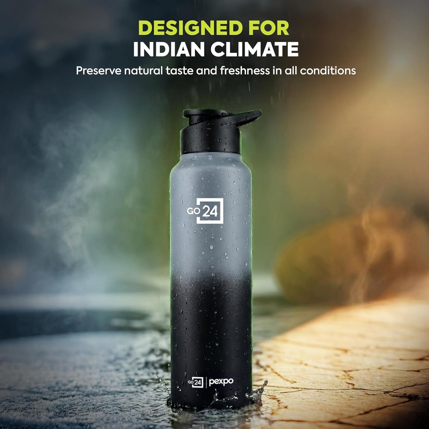 Water Bottle 1 ltr Stainless Steel Sports/Fridge Bottle with Sipper Cap | 1-Year Warranty | Single Wall | For Home, Office, Gym | Lightweight | Craft Pro 950ml | Grey - Black Ombre