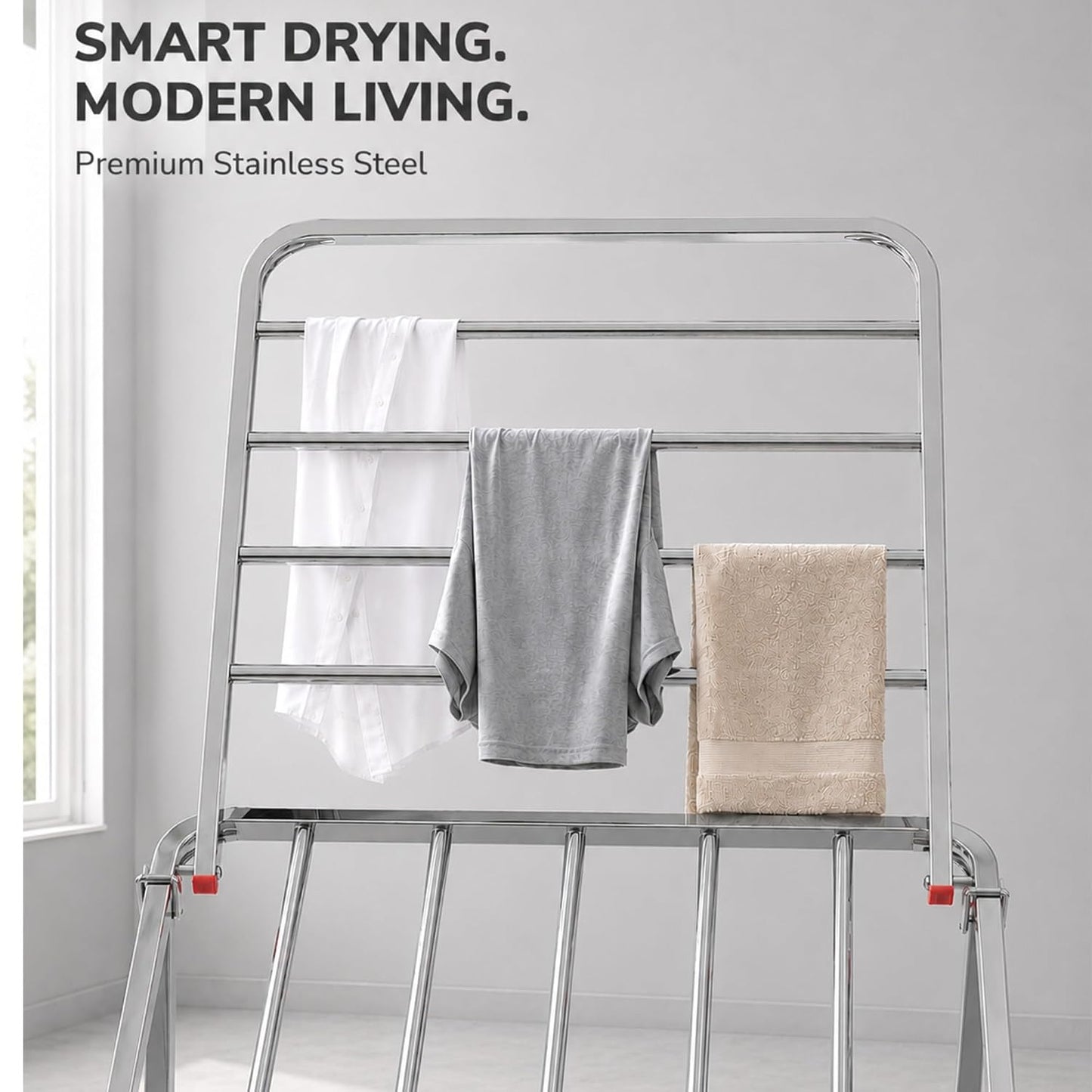 LiMETRO STEEL Stainless Steel Foldable Cloth Dryer Stand Double Rack Cloth Stands for Drying Clothes Steel (Cross), 120x54x4 cm