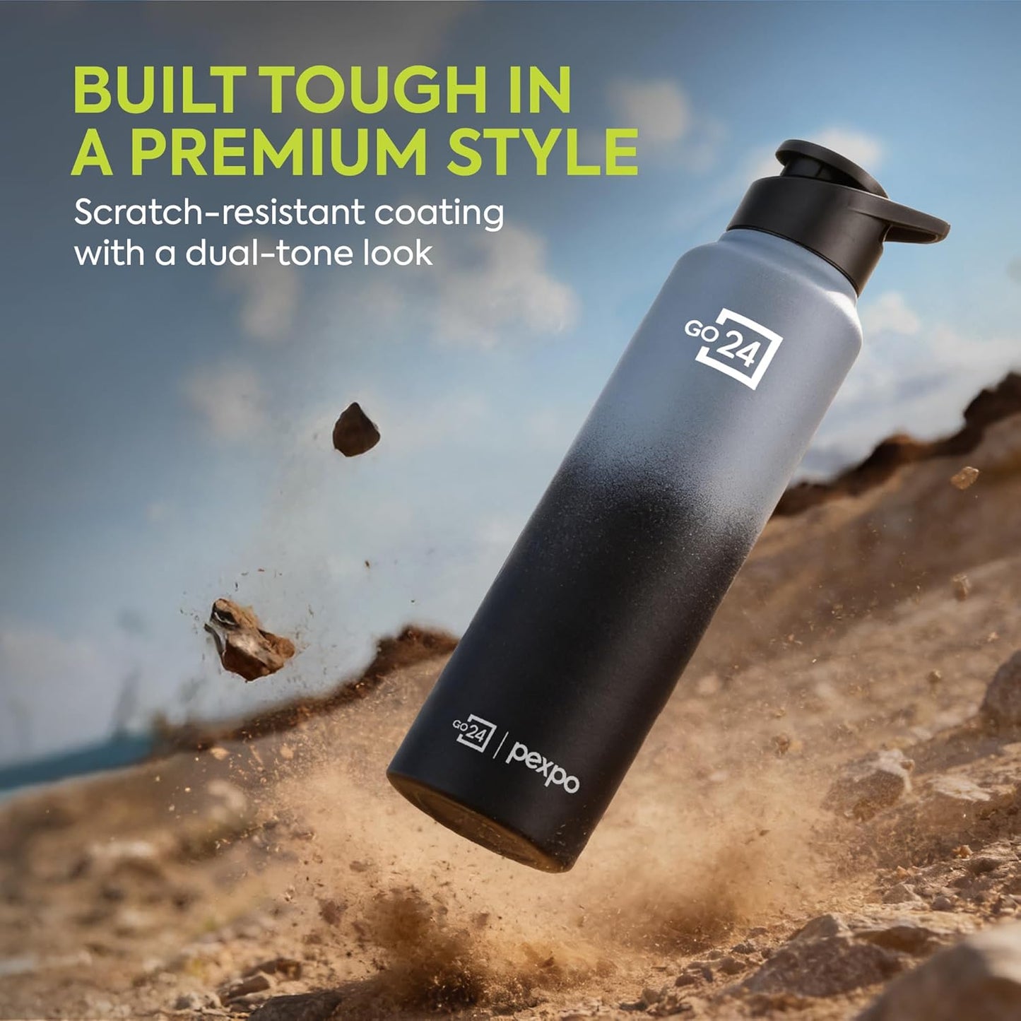 Water Bottle 1 ltr Stainless Steel Sports/Fridge Bottle with Sipper Cap | 1-Year Warranty | Single Wall | For Home, Office, Gym | Lightweight | Craft Pro 950ml | Grey - Black Ombre