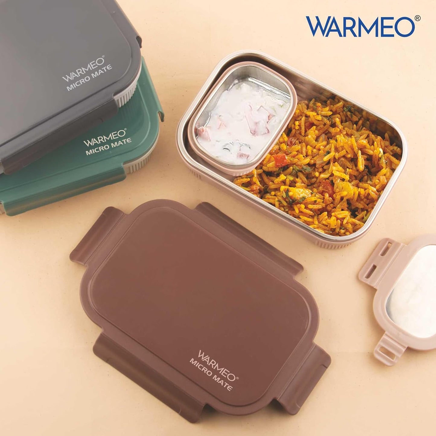 WARMEO MICROMATE Microwave-Safe Stainless Steel Lunch Box, Bpa Free, Perfect for Office, School, Travelling, Combo(800ml+150 ml),Green